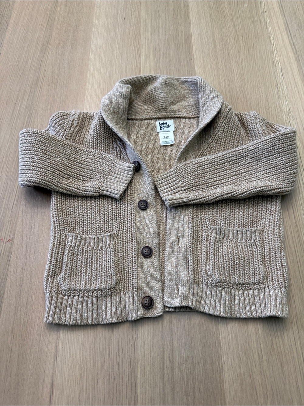 Baby B’Gosh Boys' Shawl Collar Knit Cardigan - Beige